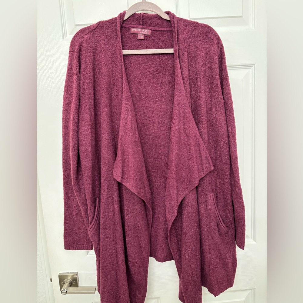 Barefoot Dreams Cozy Chic Lite Open Front Cardigan - Maroon 1X